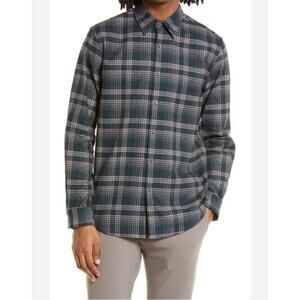 Theory Men’s Noll NP Flannel Button-Up in Charcoal/Dusty Orchid
